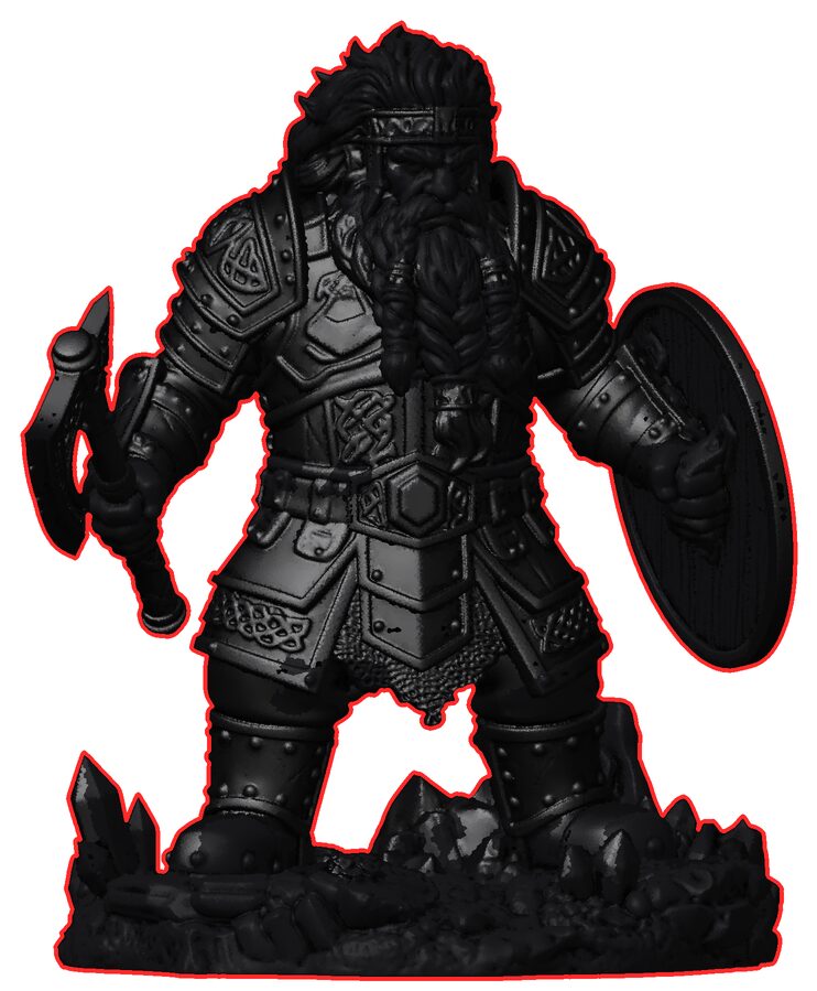 The figure sprayed evenly black, outlined in red