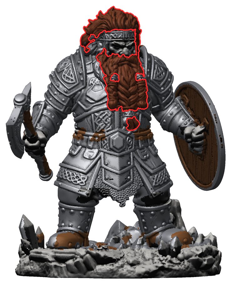 The figure with the hair, beard and braids outlined in red, the silver rings left free