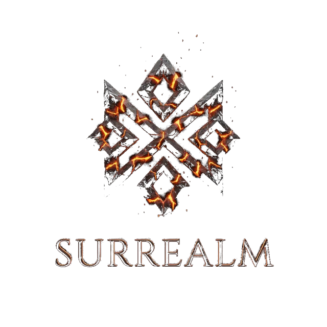 The Surrealm emblem: a cracked stone knot with ember veins